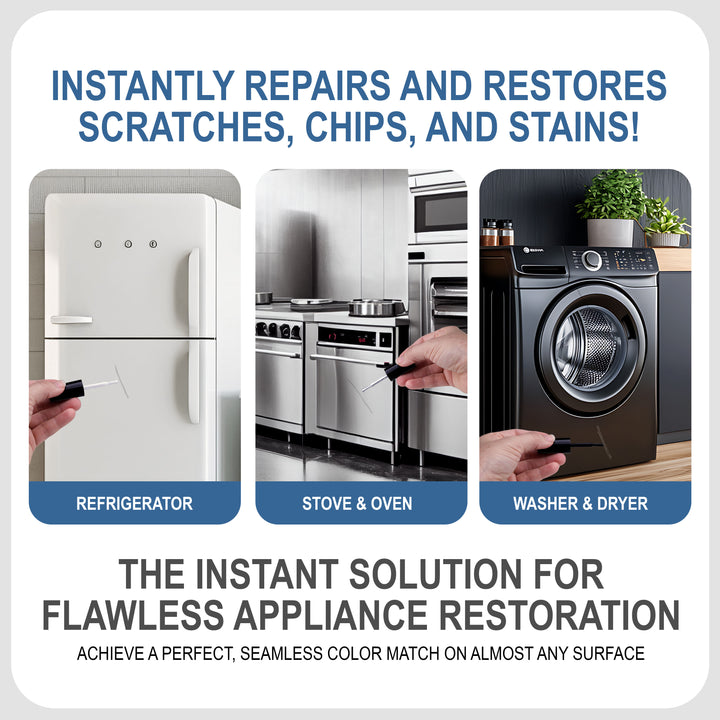 Gloss Appliance Touch-Up Paint Pen Kit - Stove, Refrigerator, Washer, Dryer Touch Up - 3 Glossy Colors White, Black, Silver - Instantly Repair & Restore Scratches, Chips, Stains - Color Match