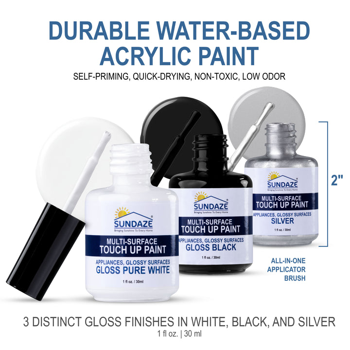 Gloss Appliance Touch-Up Paint Pen Kit - Stove, Refrigerator, Washer, Dryer Touch Up - 3 Glossy Colors White, Black, Silver - Instantly Repair & Restore Scratches, Chips, Stains - Color Match