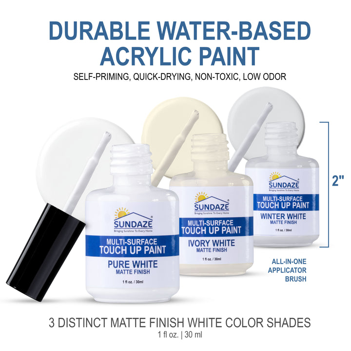Matte White Touch-Up Paint Pen Kit - Wall, Kitchen Cabinet, Furniture, Wood Door Touch Up - 3 Color Shades, Instantly Repair & Restore Scratches, Chips, Stains - Mix to Perfect Color Match