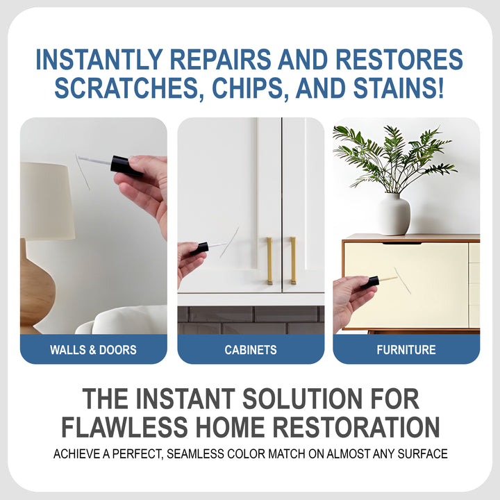 Semi-Gloss White Touch-Up Paint Pen Kit - Wall, Kitchen Cabinet, Furniture, Wood Door Touch Up - 3 Color Shades, Instantly Repair & Restore Scratches, Chips, Stains - Mix Perfect Color Match