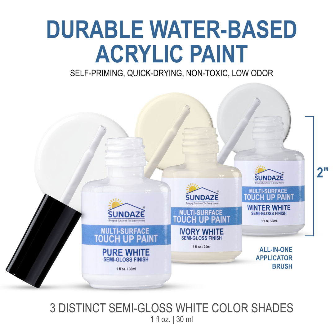 Semi-Gloss White Touch-Up Paint Pen Kit - Wall, Kitchen Cabinet, Furniture, Wood Door Touch Up - 3 Color Shades, Instantly Repair & Restore Scratches, Chips, Stains - Mix Perfect Color Match