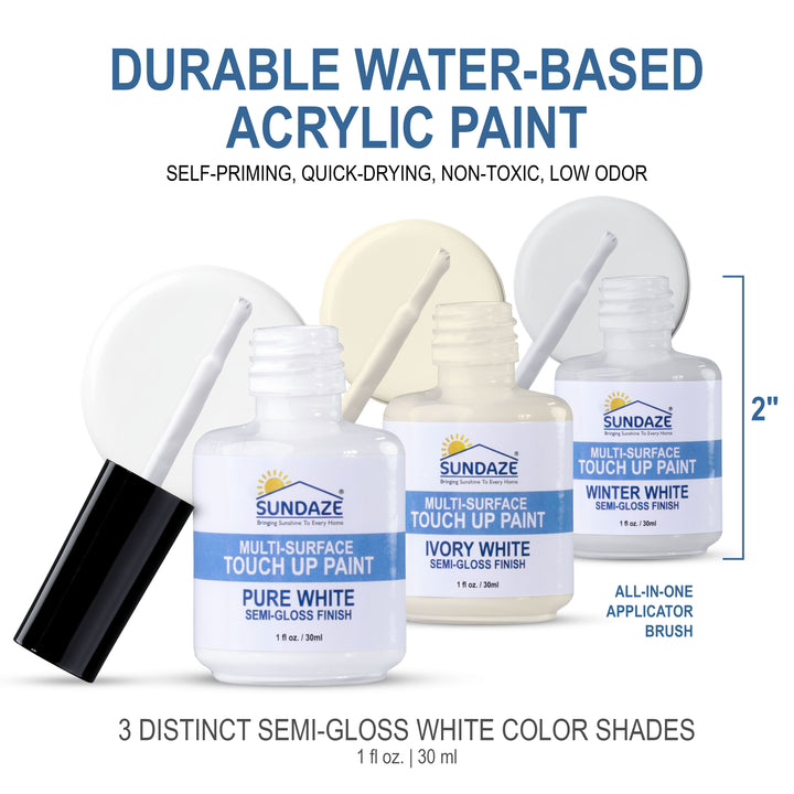 Semi-Gloss White Touch-Up Paint Pen Kit - Wall, Kitchen Cabinet, Furniture, Wood Door Touch Up - 3 Color Shades, Instantly Repair & Restore Scratches, Chips, Stains - Mix Perfect Color Match