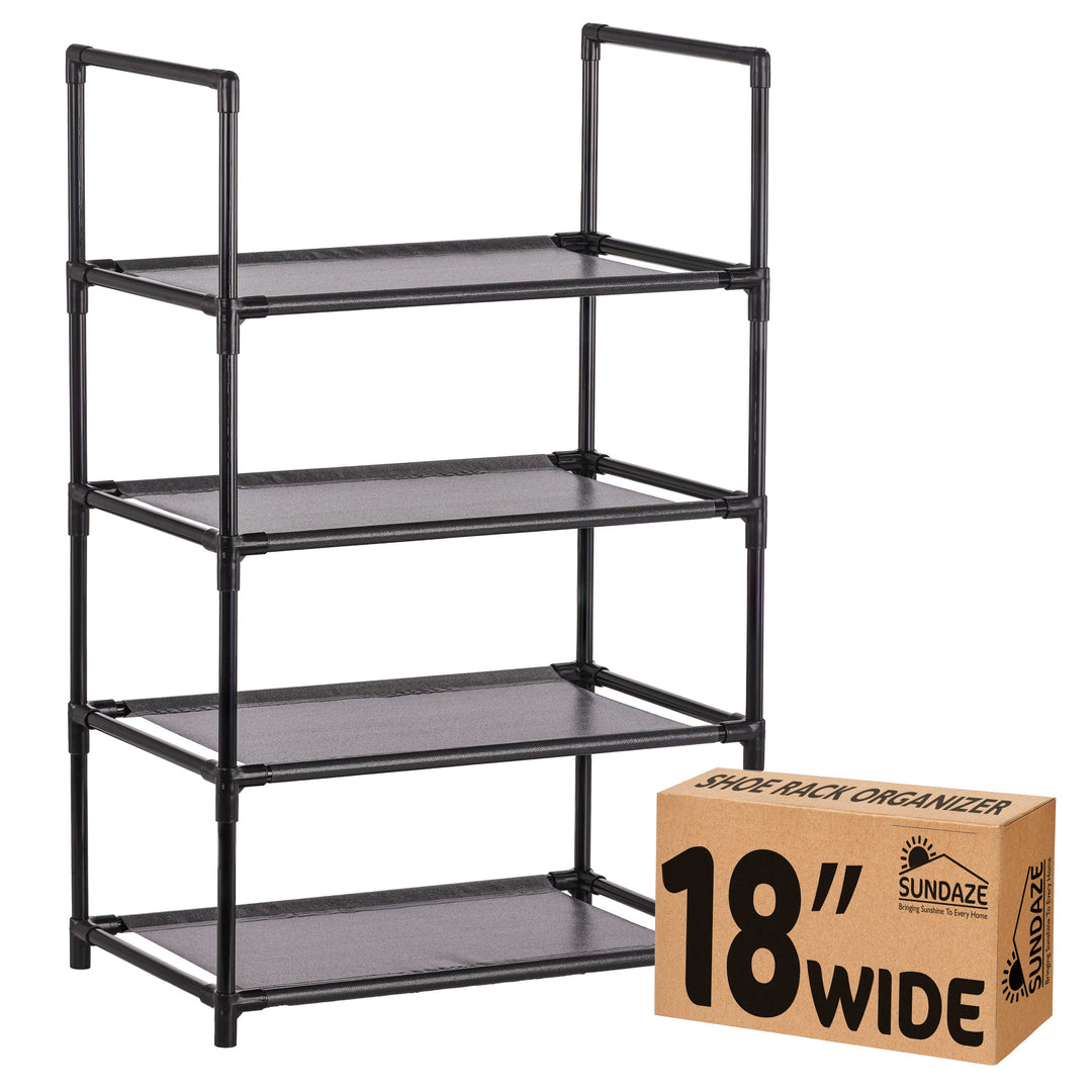 4 Tier, 18.3" Wide Shoe Rack for Closet, Sturdy Stackable Shoe Organizer for Closet, Bedroom, Entryway, Garage, Non Woven Fabric Shelf, Black, Holds 8-12 pairs