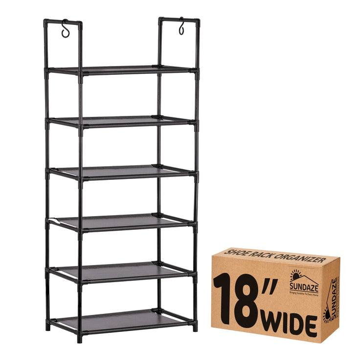 6 Tier, 18.3" Shoe Rack for Closet, Sturdy Stackable Shoe Organizer for Closet, Bedroom, Entryway, Garage, Non Woven Fabric Shelf, Black, Holds 12-18 pairs