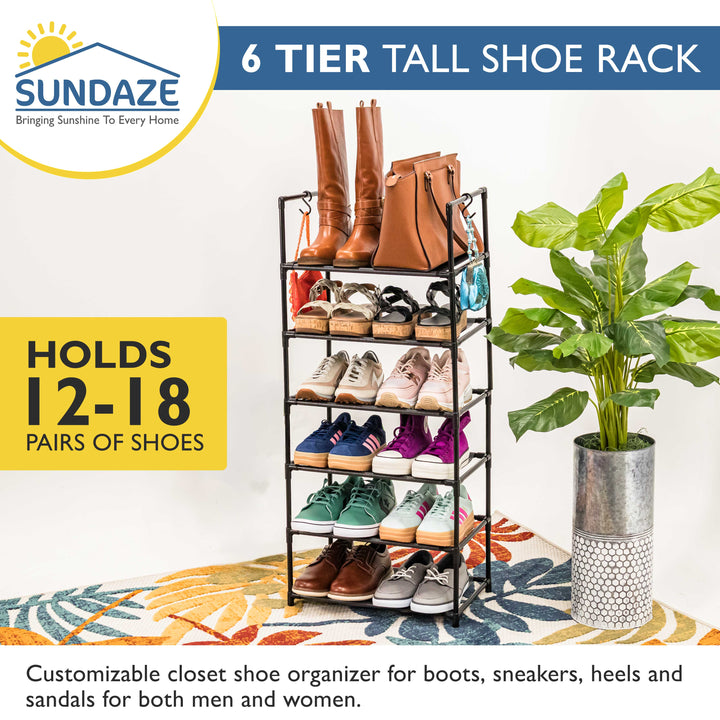 6 Tier, 34.3" Wide Shoe Rack for Front Door Entrance, Sturdy Tall Shoe Organizer for Closet, Bedroom, Entryway, Garage, Non Woven Fabric Shelf, Black, Holds Up to 30 Pairs