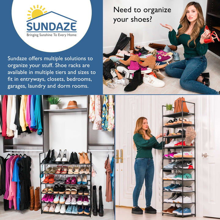 6 Tier Tall Shoe Organizer, Sturdy Stackable Shoe Rack for Closet, Bedroom, Entryway, Garage, Non Woven Fabric Shelf, Black, Holds 12-18 Pairs
