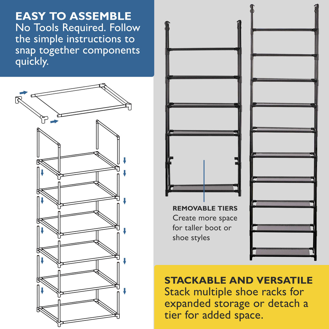 6 Tier, 34.3" Wide Shoe Rack for Front Door Entrance, Sturdy Tall Shoe Organizer for Closet, Bedroom, Entryway, Garage, Non Woven Fabric Shelf, Black, Holds Up to 30 Pairs