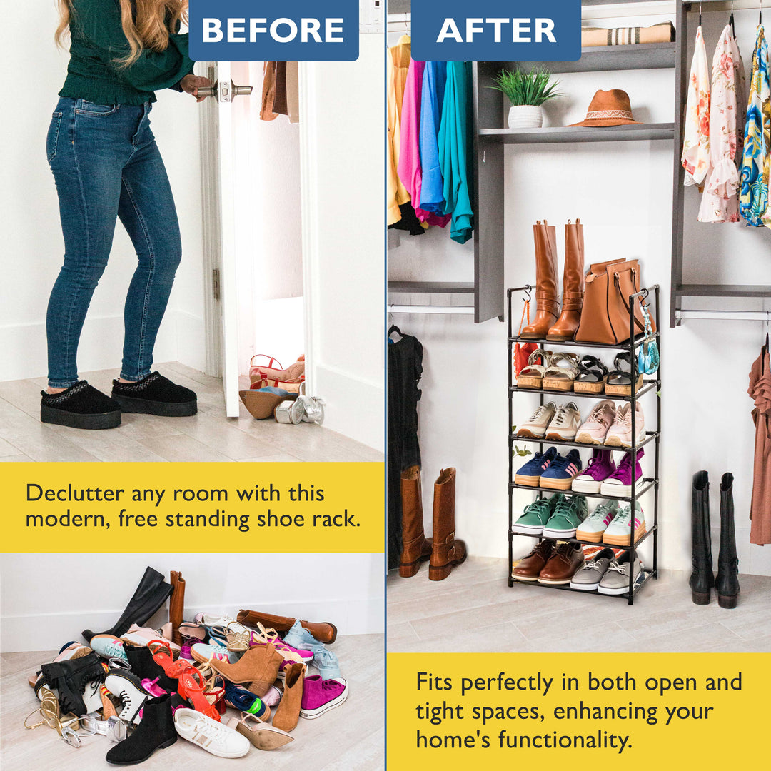 6 Tier Shoe Organizer, Sturdy Tall Shoe Rack for Closet, Bedroom, Entryway, Garage, Non Woven Fabric Shelf, Black, Holds Up to 30 Pairs