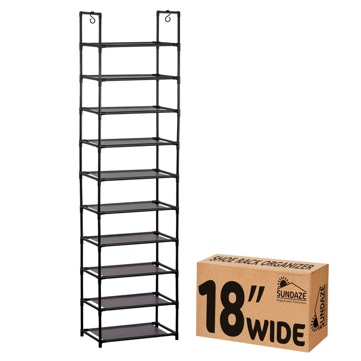 10 Tier, 18.3" Wide Shoe Rack for Closet, Sturdy Stackable Shoe Organizer for Closet, Bedroom, Entryway, Garage, Non Woven Fabric Shelf, Black, Holds 20-30 pairs