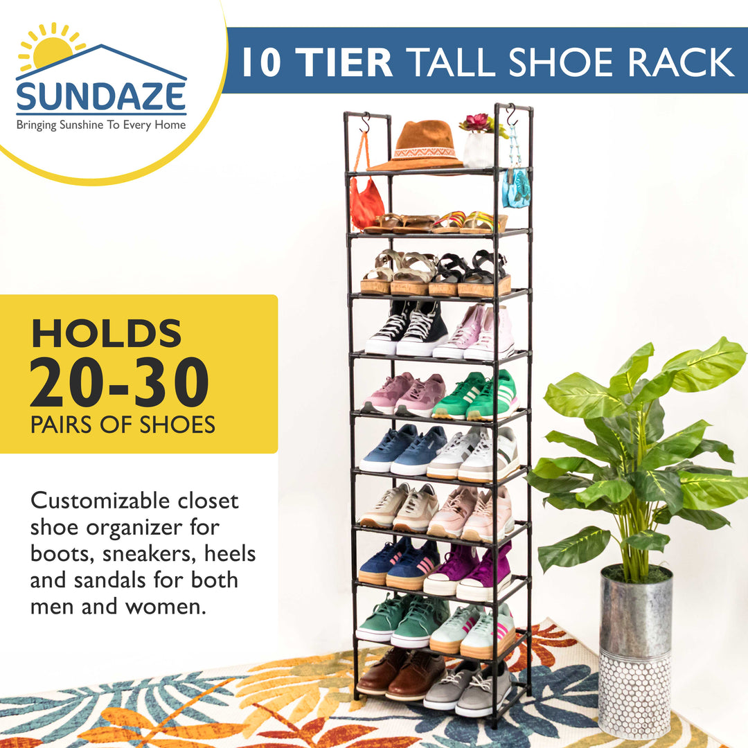 10 Tier, 18.3" Wide Shoe Rack for Closet, Sturdy Stackable Shoe Organizer for Closet, Bedroom, Entryway, Garage, Non Woven Fabric Shelf, Black, Holds 20-30 pairs