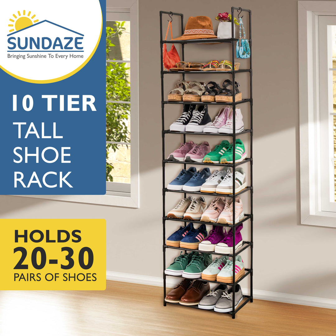10 Tier, 18.3" Wide Shoe Rack for Closet, Sturdy Stackable Shoe Organizer for Closet, Bedroom, Entryway, Garage, Non Woven Fabric Shelf, Black, Holds 20-30 pairs