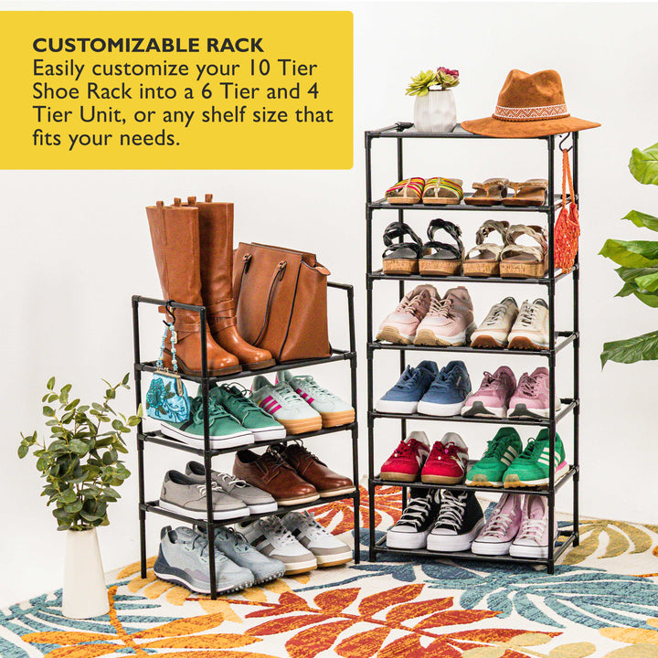 10 Tier, 18.3" Wide Shoe Rack for Closet, Sturdy Stackable Shoe Organizer for Closet, Bedroom, Entryway, Garage, Non Woven Fabric Shelf, Black, Holds 20-30 pairs