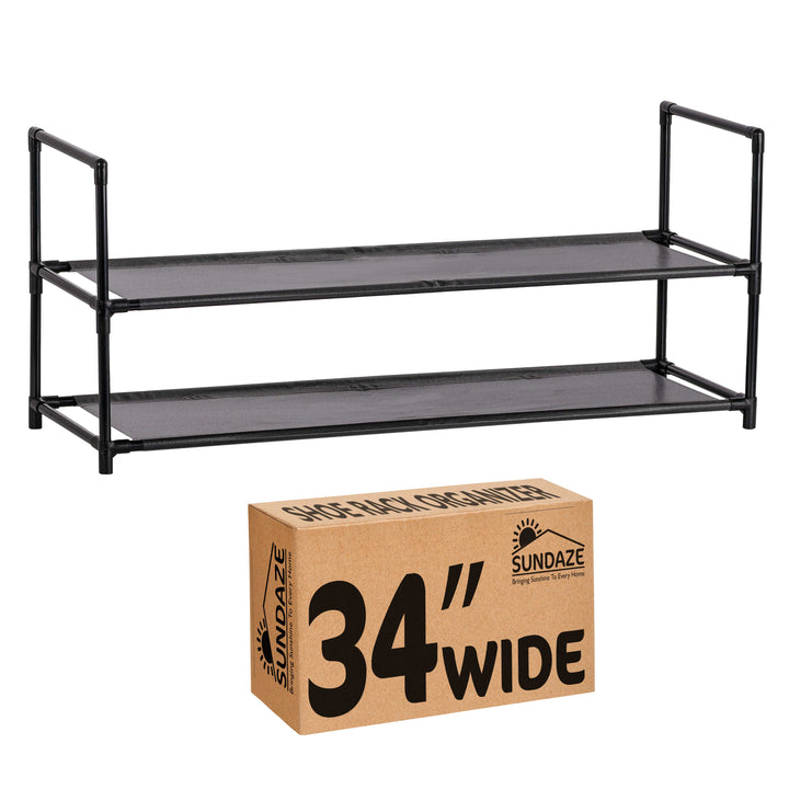 2 Tier, 34.3" Wide Shoe Rack for Front Door Entrance, Sturdy Long Shoe Organizer for Closet, Bedroom, Entryway, Garage, Non Woven Fabric Shelf, Black, Holds Up to 10 Pairs