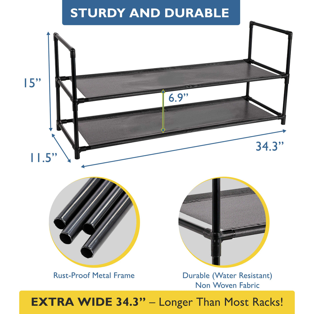 2 Tier, 34.3" Wide Shoe Rack for Front Door Entrance, Sturdy Long Shoe Organizer for Closet, Bedroom, Entryway, Garage, Non Woven Fabric Shelf, Black, Holds Up to 10 Pairs