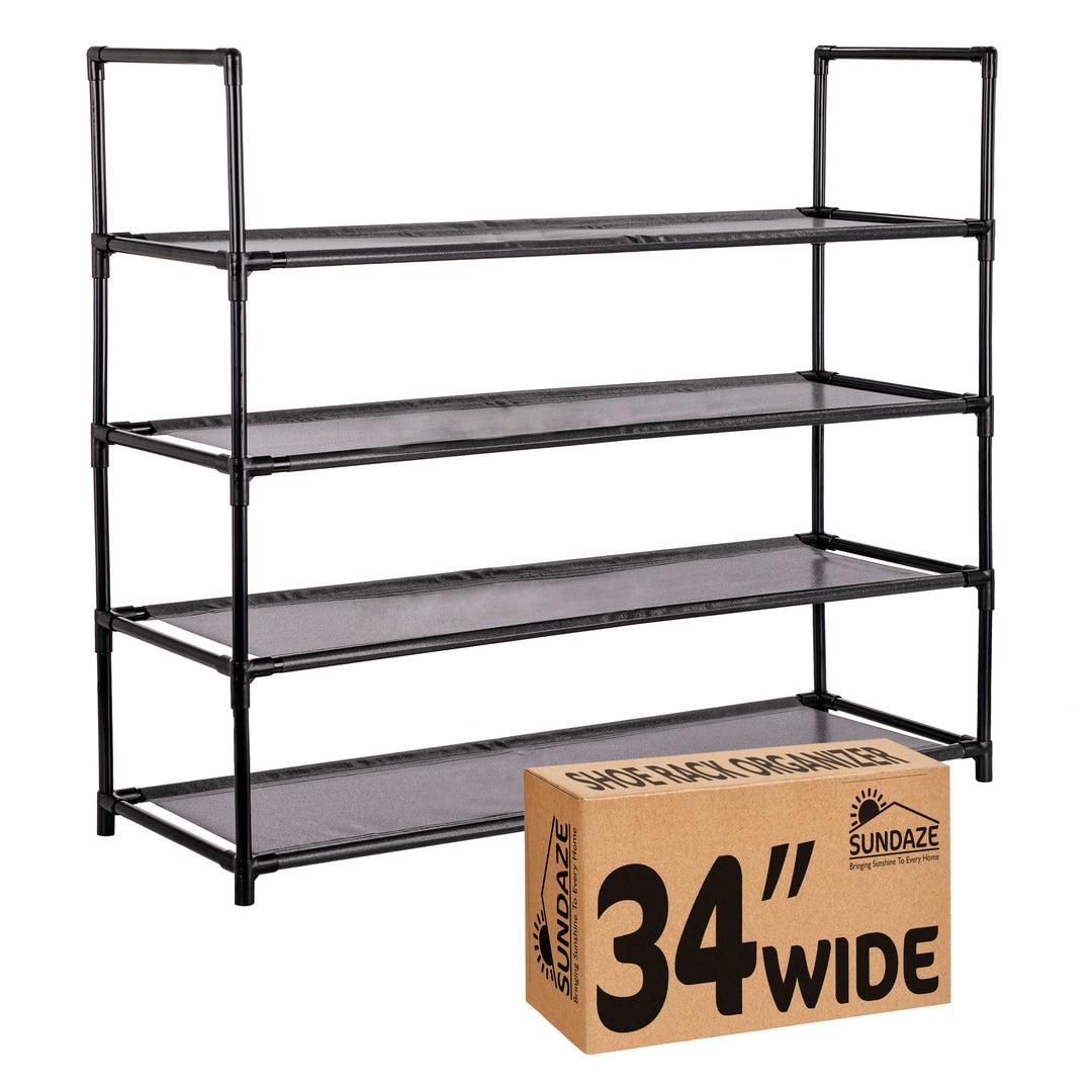 4 Tier, 34.3" Wide Shoe Rack for Front Door Entrance, Sturdy Long Shoe Organizer for Closet, Bedroom, Entryway, Garage, Non Woven Fabric Shelf, Black, Holds Up to 20 Pairs