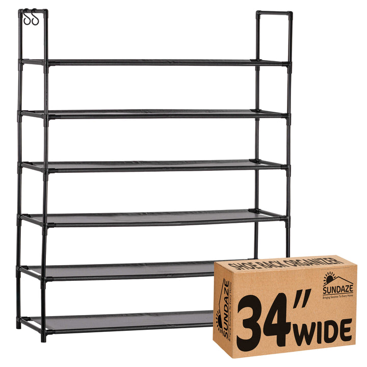 6 Tier, 34.3" Wide Shoe Rack for Front Door Entrance, Sturdy Tall Shoe Organizer for Closet, Bedroom, Entryway, Garage, Non Woven Fabric Shelf, Black, Holds Up to 30 Pairs