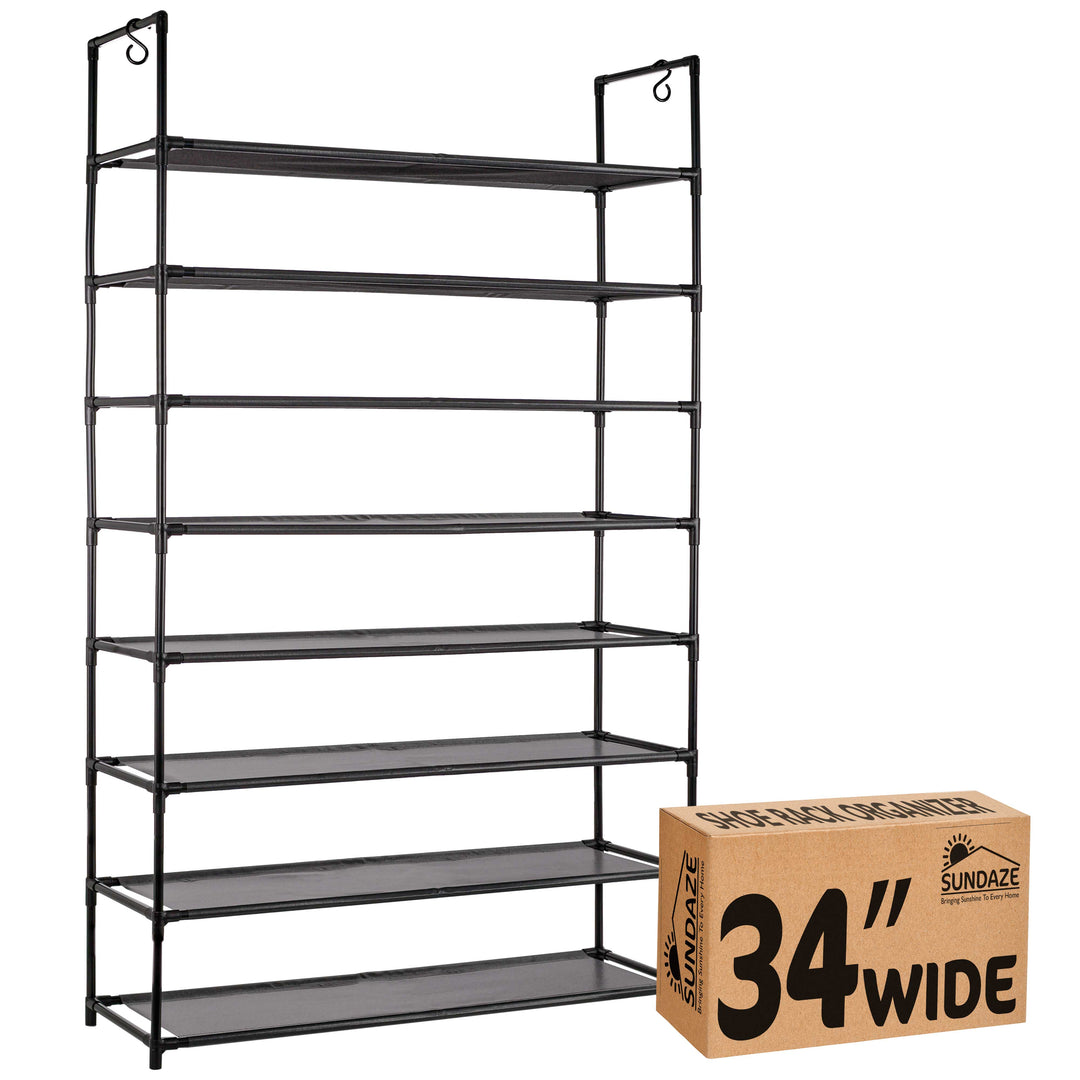 8 Tier, 34.3" Wide Shoe Rack for Front Door Entrance, Sturdy Tall Shoe Organizer for Closet, Bedroom, Entryway, Garage, Non Woven Fabric Shelf, Black, Holds Up to 40 Pairs