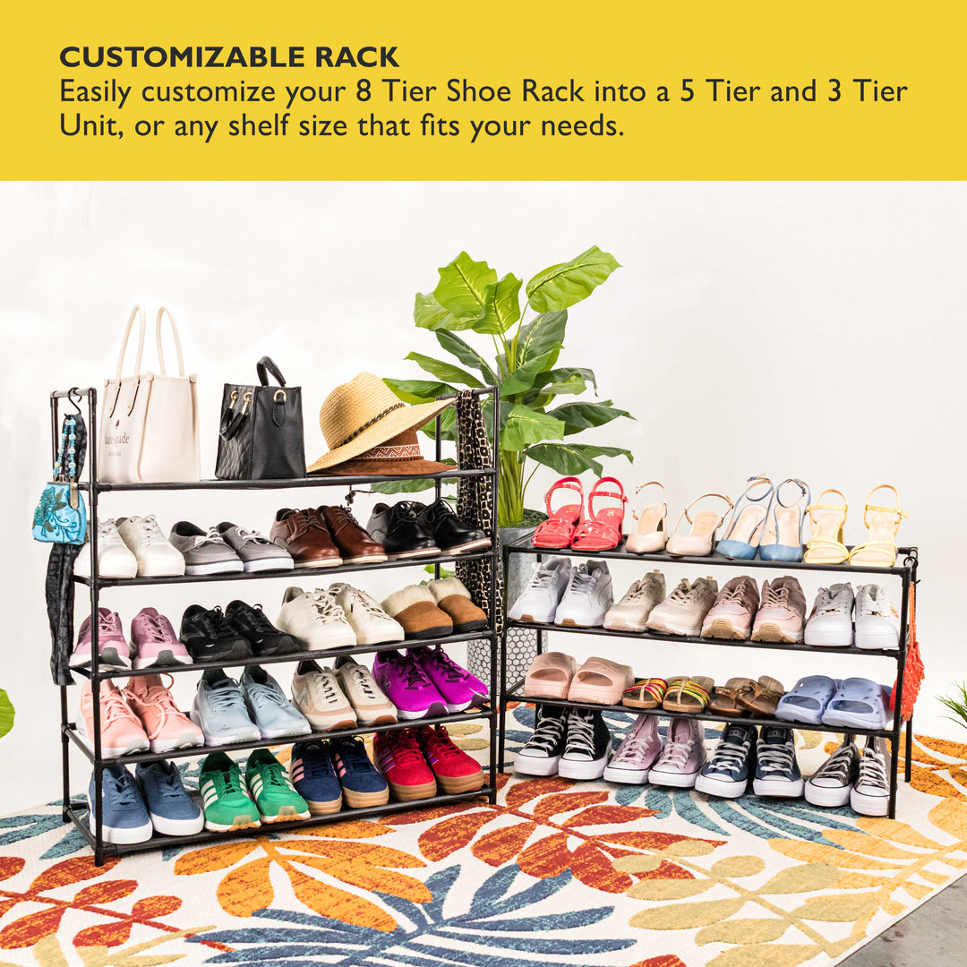 8 Tier, 34.3" Wide Shoe Rack for Front Door Entrance, Sturdy Tall Shoe Organizer for Closet, Bedroom, Entryway, Garage, Non Woven Fabric Shelf, Black, Holds Up to 40 Pairs