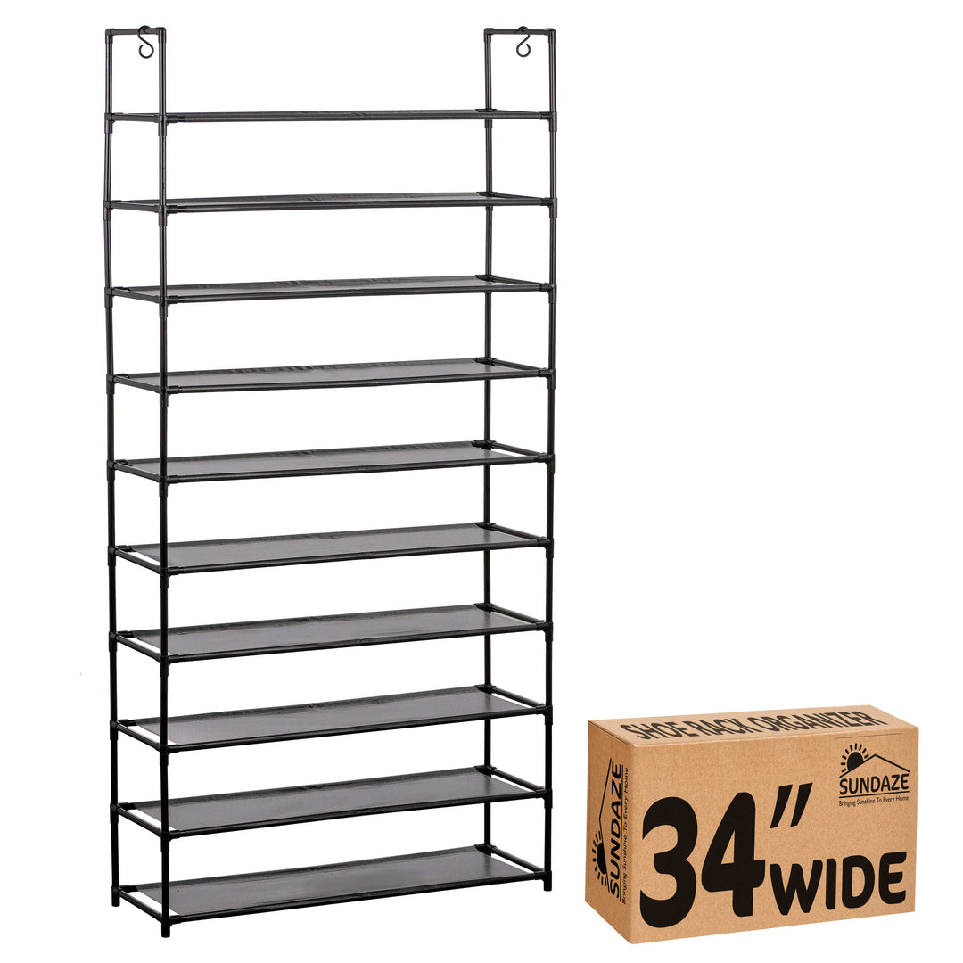 10 Tier, 34.3" Wide Shoe Rack for Front Door Entrance, Sturdy Tall Shoe Organizer for Closet, Bedroom, Entryway, Garage, Non Woven Fabric Shelf, Black, Holds Up to 50 Pairs