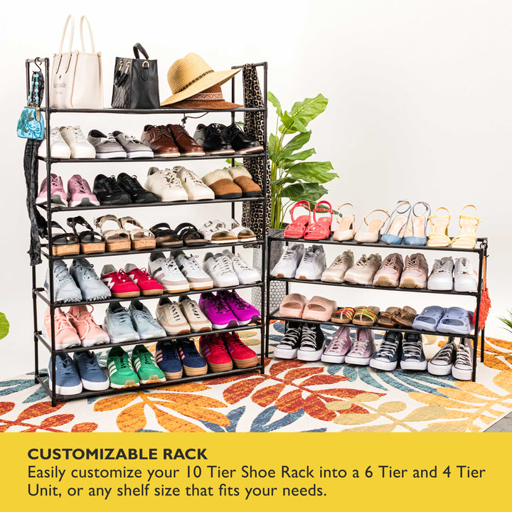 10 Tier, 34.3" Wide Shoe Rack for Front Door Entrance, Sturdy Tall Shoe Organizer for Closet, Bedroom, Entryway, Garage, Non Woven Fabric Shelf, Black, Holds Up to 50 Pairs