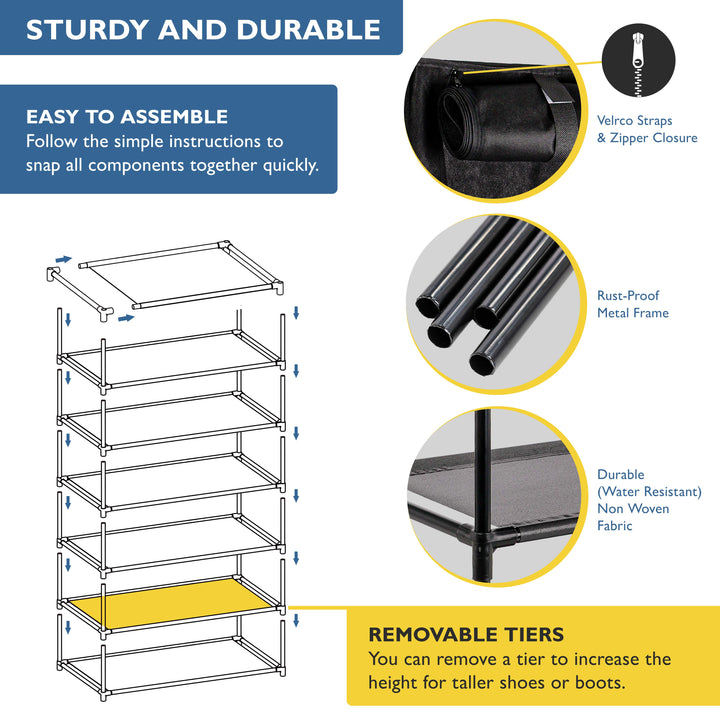 6 Tier, 34.3" Wide Shoe Rack with Cover for Front Door Entrance, Sturdy Tall Shoe Organizer for Bedroom, Closet, Garage, Non Woven Fabric Shelf, Black, Holds Up to 30 Pairs