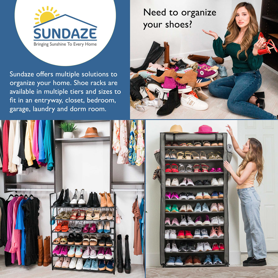 10 Tier, 34.3" Wide Shoe Rack with Cover for Front Door Entrance, Sturdy Tall Shoe Organizer for Bedroom, Closet, Garage, Non Woven Fabric Shelf, Grey, Holds Up to 50 Pairs