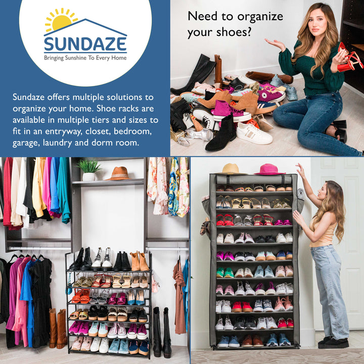 10 Tier, 34.3" Wide Shoe Rack with Cover for Front Door Entrance, Sturdy Tall Shoe Organizer for Bedroom, Closet, Garage, Non Woven Fabric Shelf, Grey, Holds Up to 50 Pairs