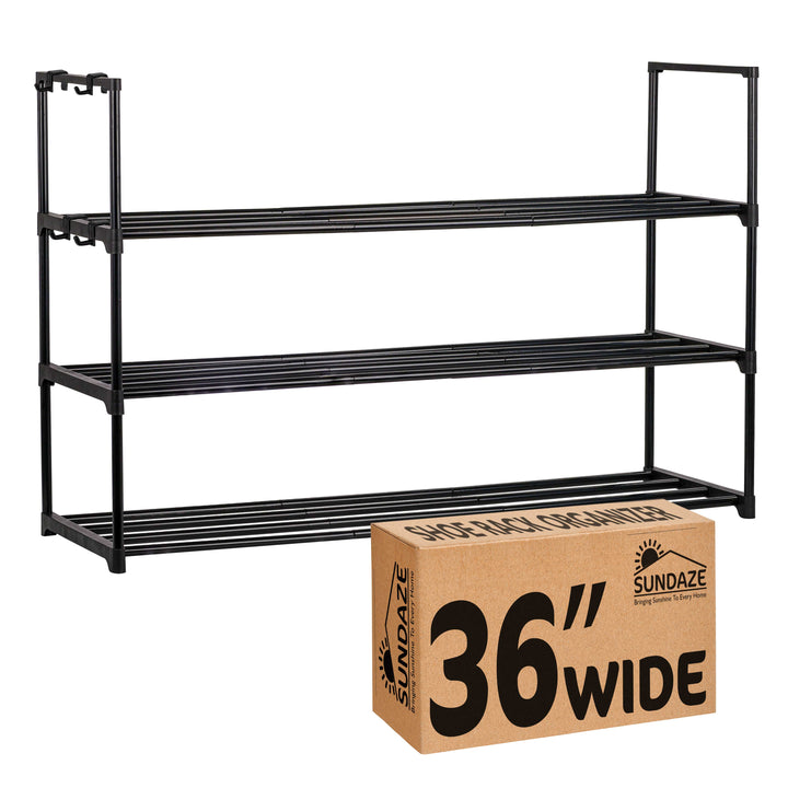 3 Tier, 36" Wide Metal Shoe Rack for Front Door Entrance, Sturdy Long Shoe Organizer for Closet, Bedroom, Entryway, Garage, Black Metal Shoe Shelf, Holds Up to 15 Pairs