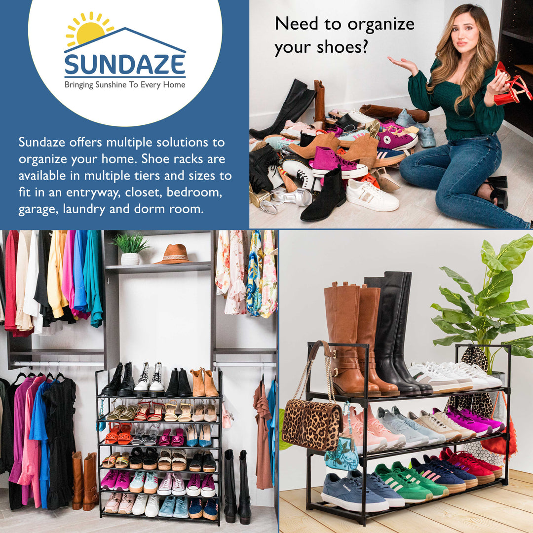 3 Tier, 36" Wide Metal Shoe Rack for Front Door Entrance, Sturdy Long Shoe Organizer for Closet, Bedroom, Entryway, Garage, Black Metal Shoe Shelf, Holds Up to 15 Pairs