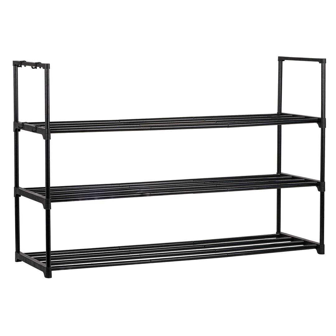 3 Tier, 36" Wide Metal Shoe Rack for Front Door Entrance, Sturdy Long Shoe Organizer for Closet, Bedroom, Entryway, Garage, Black Metal Shoe Shelf, Holds Up to 15 Pairs