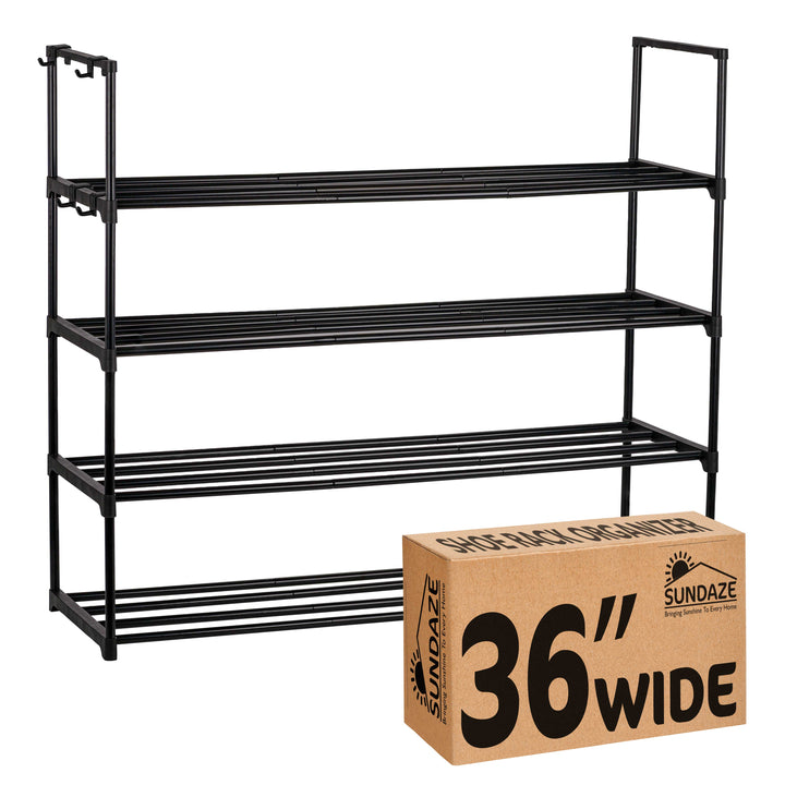 4 Tier, 36" Wide Metal Shoe Rack for Front Door Entrance, Sturdy Long Shoe Organizer for Closet, Bedroom, Entryway, Garage, Black Metal Shoe Shelf, Holds Up to 20 Pairs