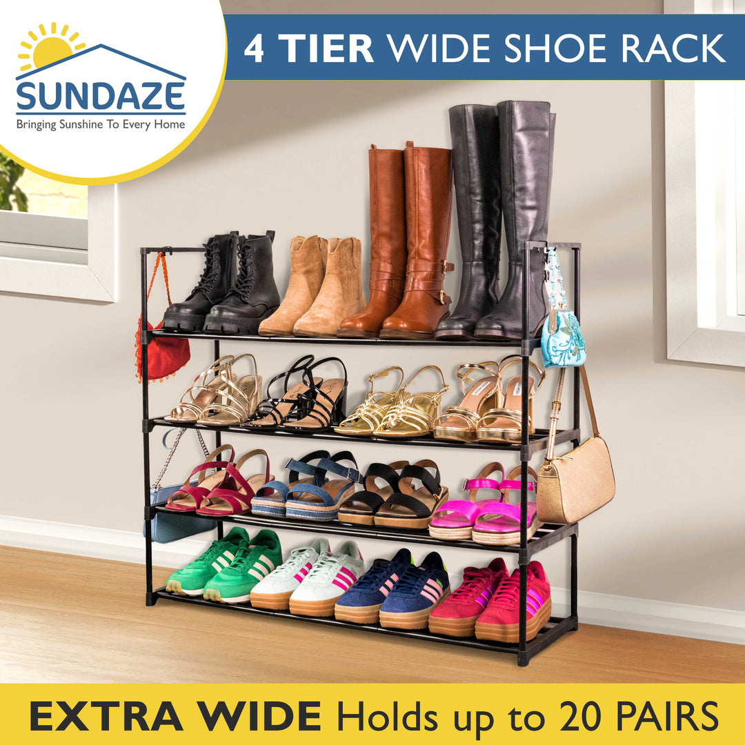 4 Tier, 36" Wide Metal Shoe Rack for Front Door Entrance, Sturdy Long Shoe Organizer for Closet, Bedroom, Entryway, Garage, Black Metal Shoe Shelf, Holds Up to 20 Pairs