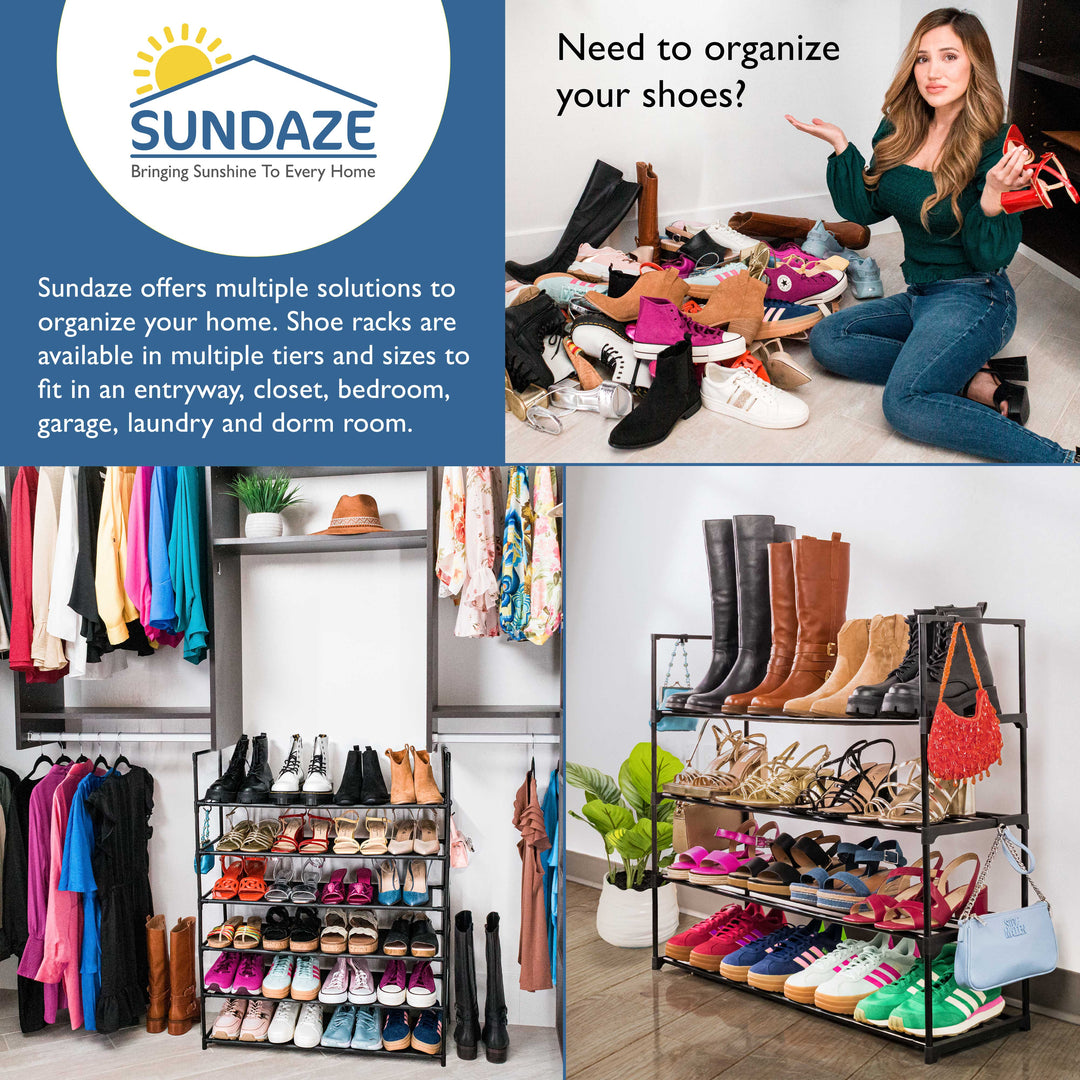 4 Tier, 36" Wide Metal Shoe Rack for Front Door Entrance, Sturdy Long Shoe Organizer for Closet, Bedroom, Entryway, Garage, Black Metal Shoe Shelf, Holds Up to 20 Pairs