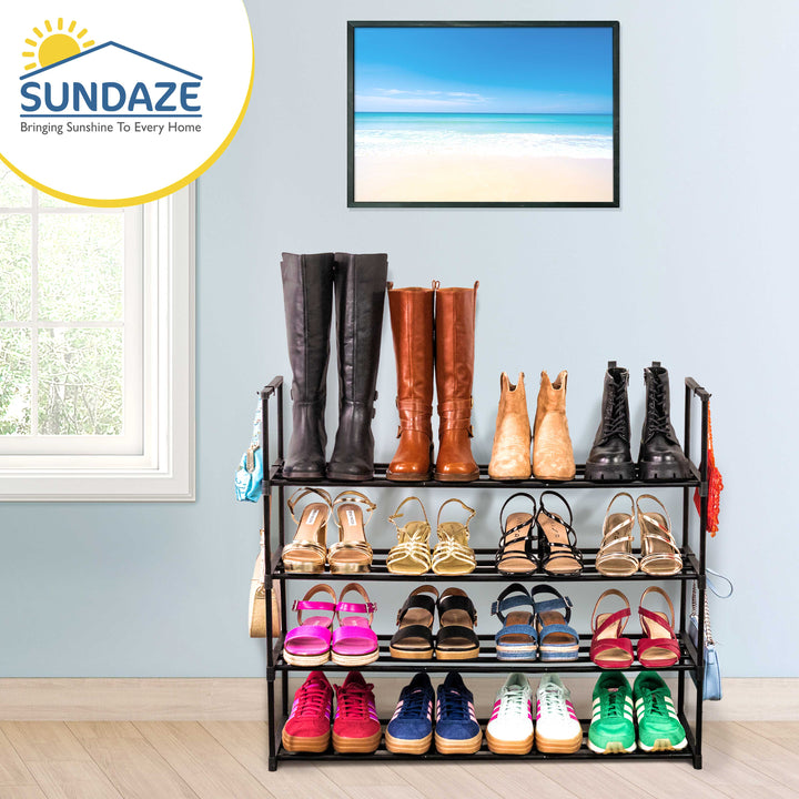 4 Tier, 36" Wide Metal Shoe Rack for Front Door Entrance, Sturdy Long Shoe Organizer for Closet, Bedroom, Entryway, Garage, Black Metal Shoe Shelf, Holds Up to 20 Pairs
