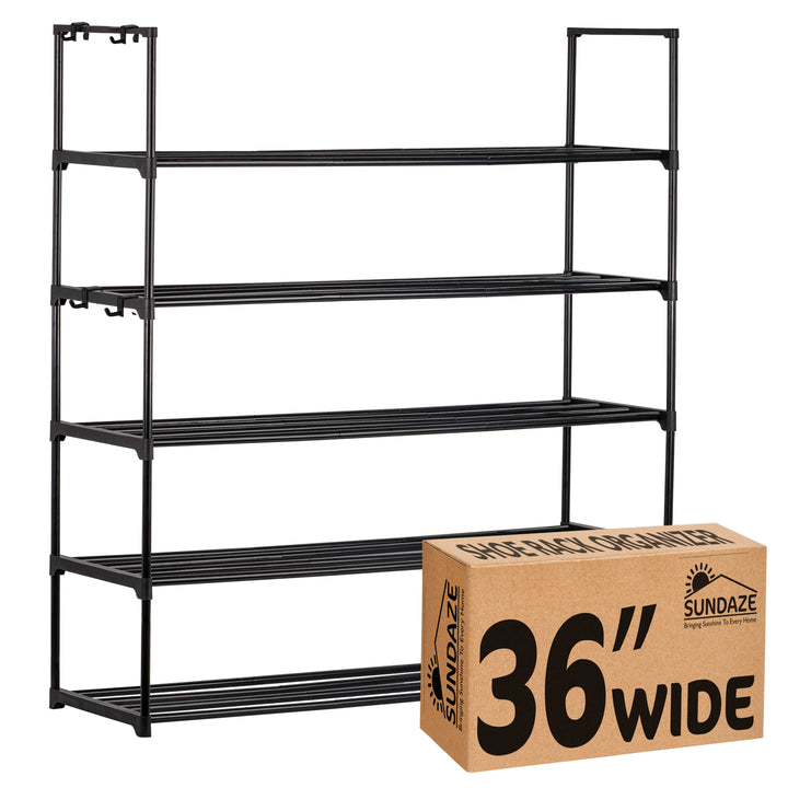 5 Tier, 36" Wide Metal Shoe Rack for Front Door Entrance, Sturdy Long Shoe Organizer for Closet, Bedroom, Entryway, Garage, Black Metal Shoe Shelf, Holds Up to 25 Pairs