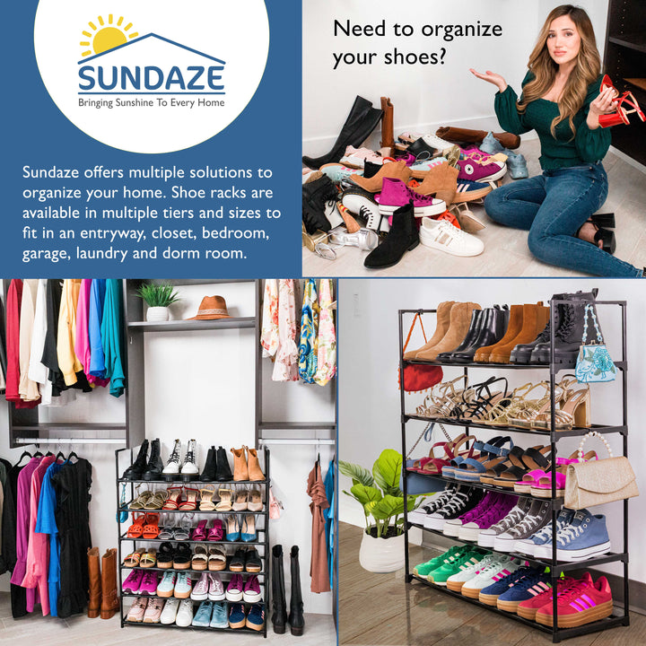 5 Tier, 36" Wide Metal Shoe Rack for Front Door Entrance, Sturdy Long Shoe Organizer for Closet, Bedroom, Entryway, Garage, Black Metal Shoe Shelf, Holds Up to 25 Pairs