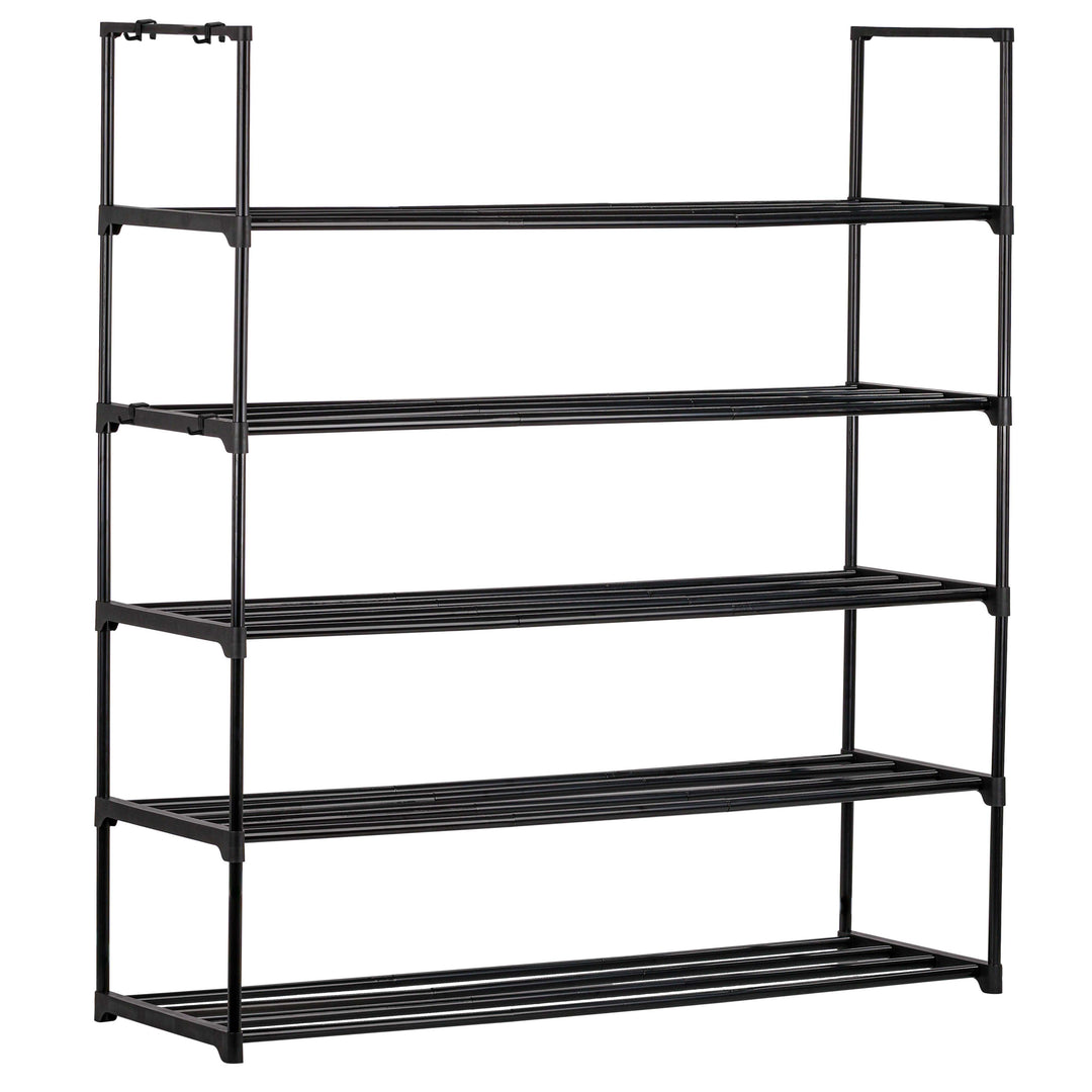 5 Tier, 36" Wide Metal Shoe Rack for Front Door Entrance, Sturdy Long Shoe Organizer for Closet, Bedroom, Entryway, Garage, Black Metal Shoe Shelf, Holds Up to 25 Pairs