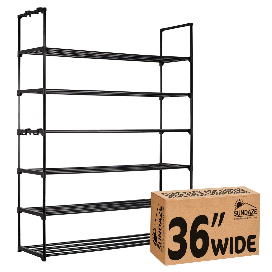 6 Tier, 36" Wide Metal Shoe Rack for Front Door Entrance, Sturdy Tall Shoe Organizer for Closet, Bedroom, Entryway, Garage, Black Metal Shoe Shelf, Holds Up to 30 Pairs
