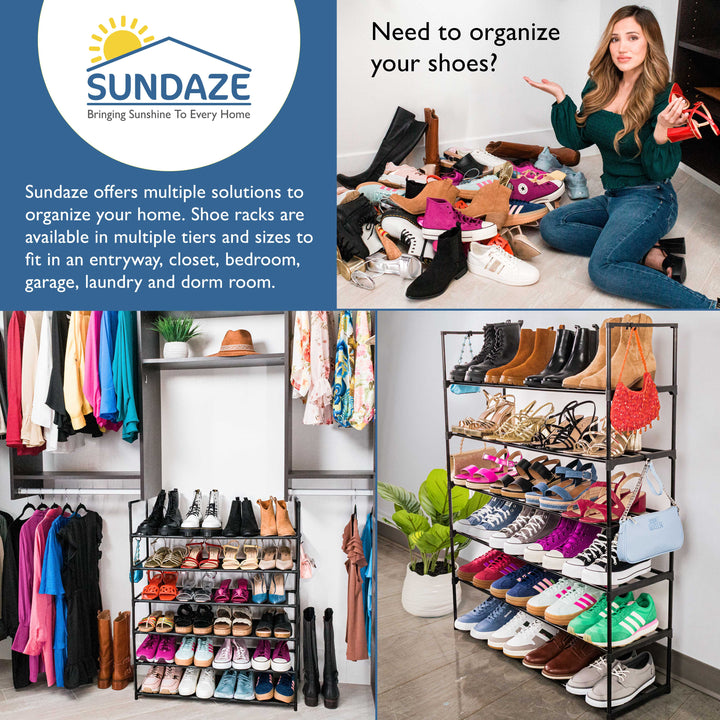 6 Tier, 36" Wide Metal Shoe Rack for Front Door Entrance, Sturdy Tall Shoe Organizer for Closet, Bedroom, Entryway, Garage, Black Metal Shoe Shelf, Holds Up to 30 Pairs