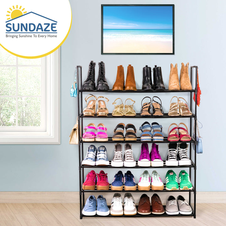 6 Tier, 36" Wide Metal Shoe Rack for Front Door Entrance, Sturdy Tall Shoe Organizer for Closet, Bedroom, Entryway, Garage, Black Metal Shoe Shelf, Holds Up to 30 Pairs