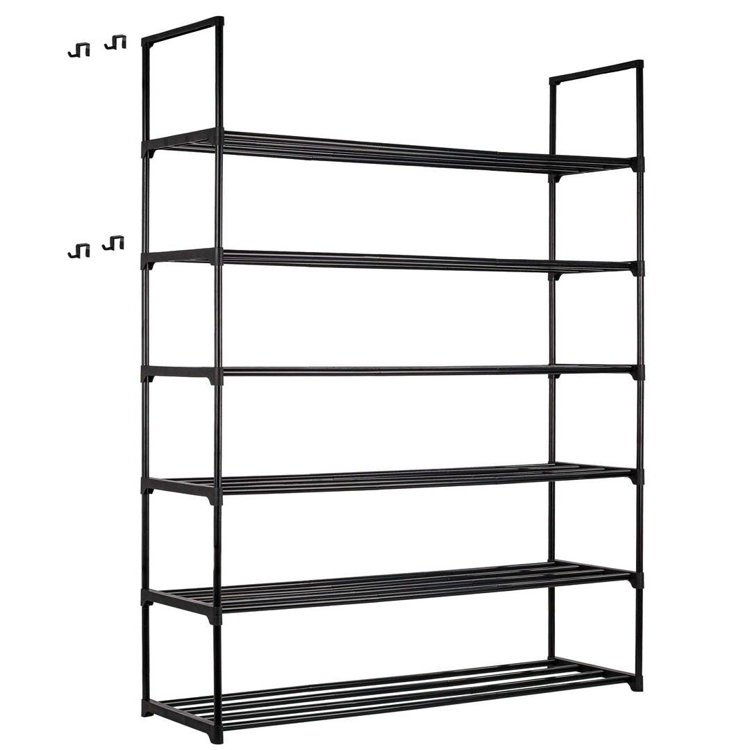 6 Tier, 36" Wide Metal Shoe Rack for Front Door Entrance, Sturdy Tall Shoe Organizer for Closet, Bedroom, Entryway, Garage, Black Metal Shoe Shelf, Holds Up to 30 Pairs