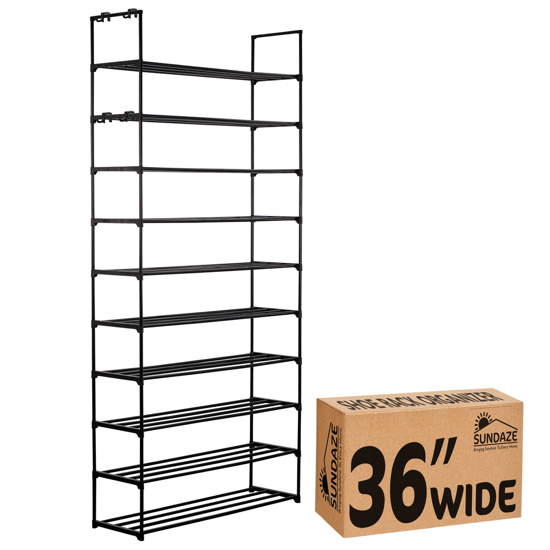10 Tier, 36" Wide Metal Shoe Rack for Front Door Entrance, Sturdy Tall Shoe Organizer for Closet, Bedroom, Entryway, Garage, Black Metal Shoe Shelf, Holds Up to 50 Pairs