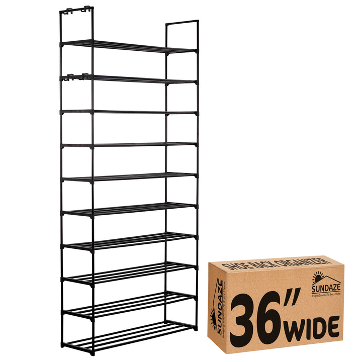 10 Tier, 36" Wide Metal Shoe Rack for Front Door Entrance, Sturdy Tall Shoe Organizer for Closet, Bedroom, Entryway, Garage, Black Metal Shoe Shelf, Holds Up to 50 Pairs