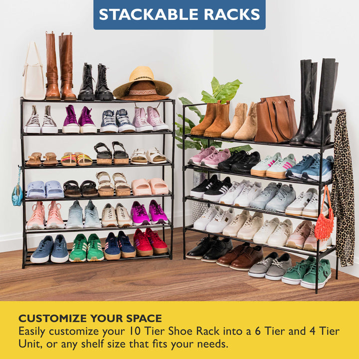 10 Tier, 36" Wide Metal Shoe Rack for Front Door Entrance, Sturdy Tall Shoe Organizer for Closet, Bedroom, Entryway, Garage, Black Metal Shoe Shelf, Holds Up to 50 Pairs