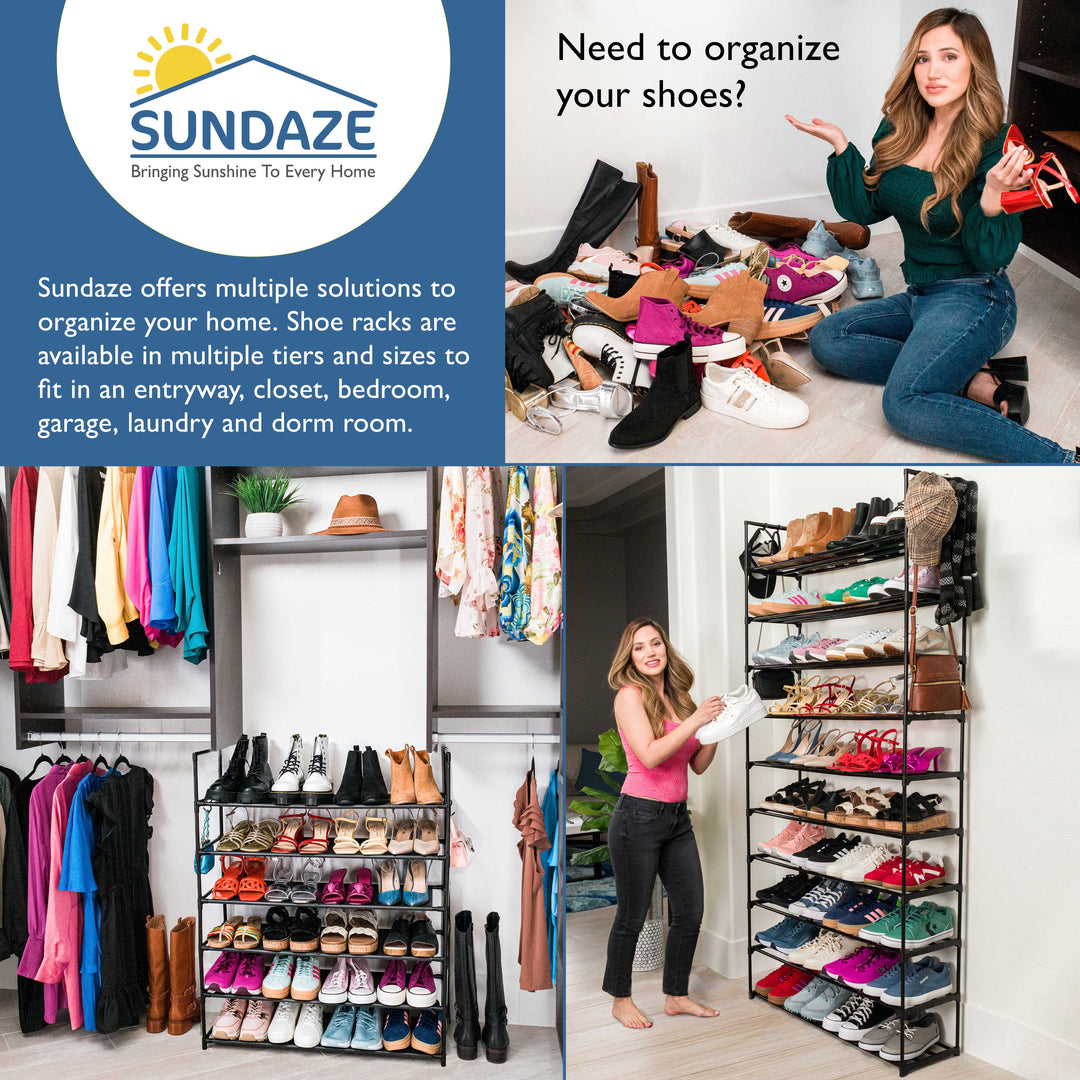 10 Tier, 36" Wide Metal Shoe Rack for Front Door Entrance, Sturdy Tall Shoe Organizer for Closet, Bedroom, Entryway, Garage, Black Metal Shoe Shelf, Holds Up to 50 Pairs