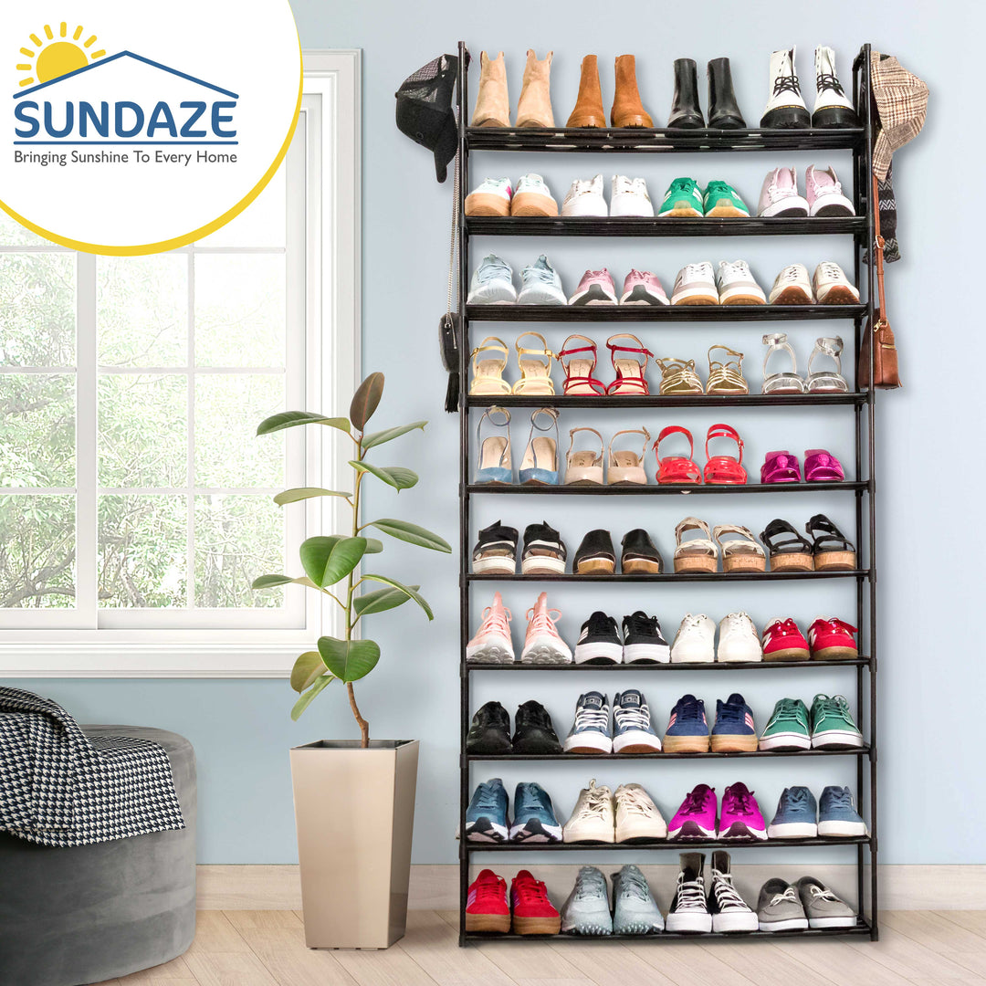 10 Tier, 36" Wide Metal Shoe Rack for Front Door Entrance, Sturdy Tall Shoe Organizer for Closet, Bedroom, Entryway, Garage, Black Metal Shoe Shelf, Holds Up to 50 Pairs