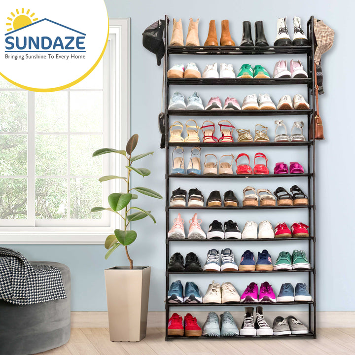 10 Tier, 36" Wide Metal Shoe Rack for Front Door Entrance, Sturdy Tall Shoe Organizer for Closet, Bedroom, Entryway, Garage, Black Metal Shoe Shelf, Holds Up to 50 Pairs