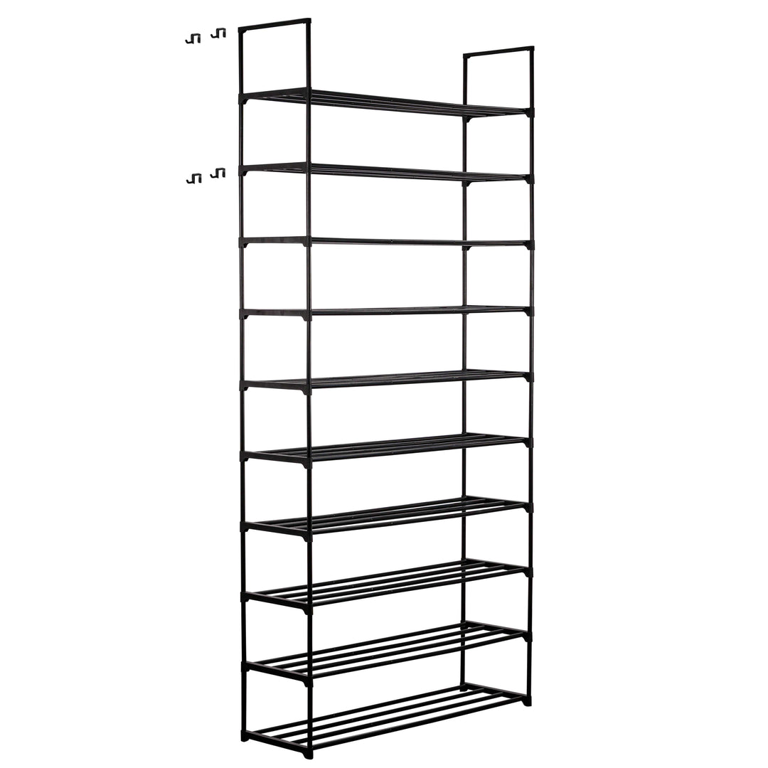 10 Tier, 36" Wide Metal Shoe Rack for Front Door Entrance, Sturdy Tall Shoe Organizer for Closet, Bedroom, Entryway, Garage, Black Metal Shoe Shelf, Holds Up to 50 Pairs